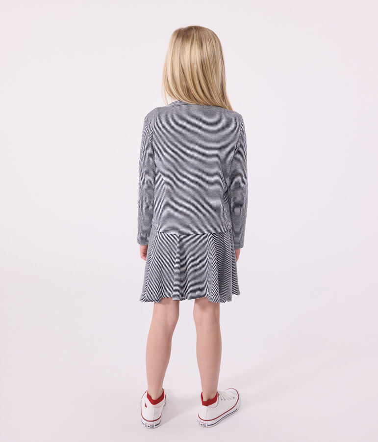 Cardigan enfant en coton &agrave; rayures bleu/blanc