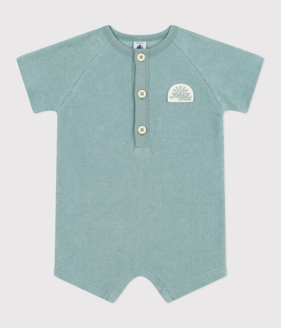 Combicourte bébé en coton éponge manches courtes unie et badge vert PAUL