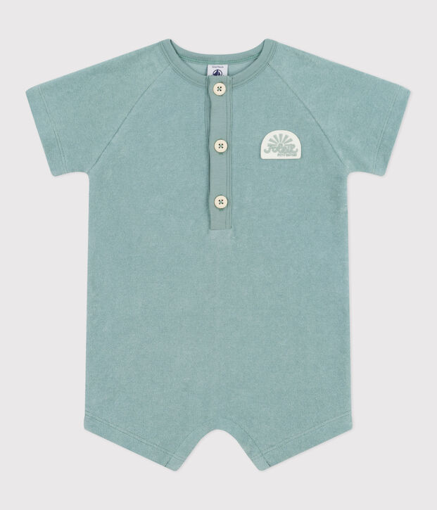 Combicourte b&eacute;b&eacute; en coton &eacute;ponge manches courtes unie et badge vert