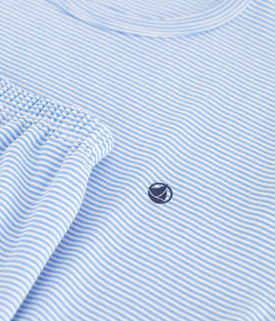 Pyjama short enfant en coton à rayures bleu EDNA/blanc MARSHMALLOW