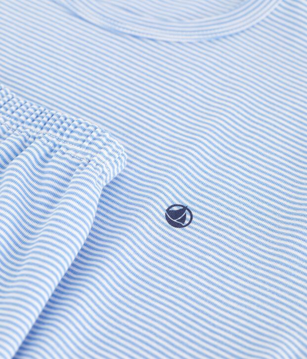 Pyjama short enfant en coton &agrave; rayures bleu/blanc