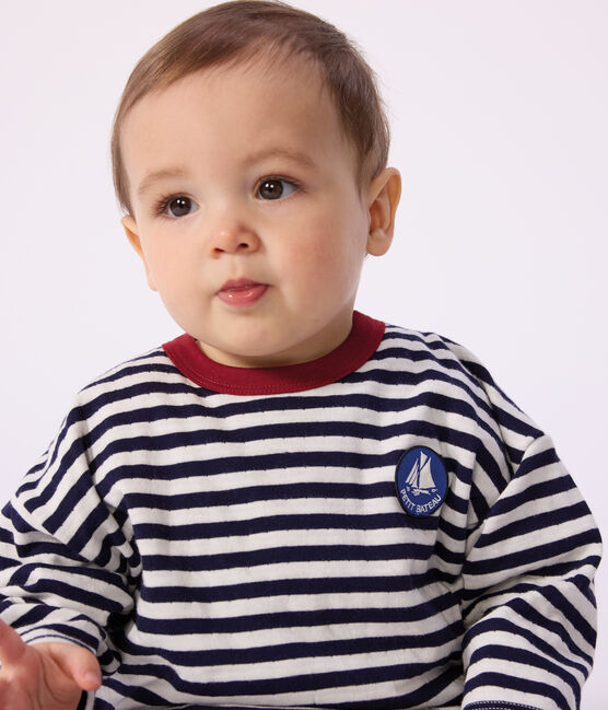 Tee-shirt bébé en coton à manches longues, rayé bleu SOIR/ MILK
