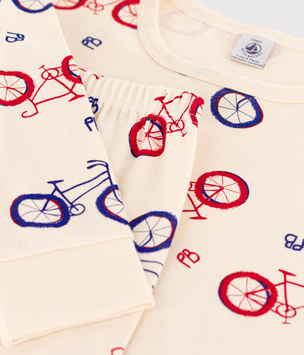 Pyjama v&eacute;lo gar&ccedil;on en coton &eacute;cru/multicouleur