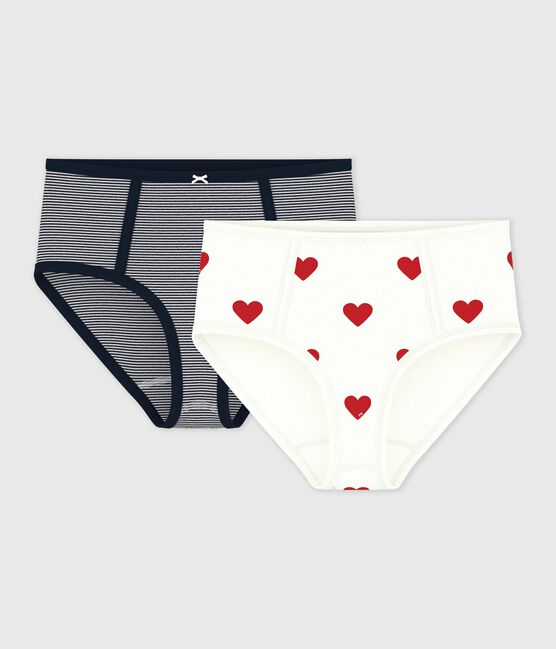 Lot de 2 culottes taille haute cœur et rayure en coton femme Variante 1 PACK