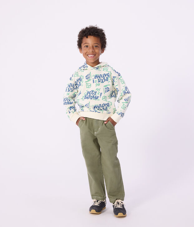 Sweatshirt &agrave; capuche enfant en coton imprim&eacute; &eacute;cru/multicouleur