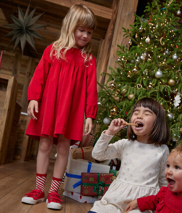 Robe manches longues en velours uni enfant fille