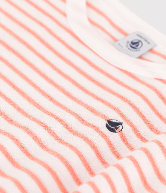 Robe enfant en coton éponge manches courtes à rayures orange MARSHMALLOW/ ABRICOT