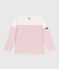 Teeshirt marinière enfant en coton manches longues blanc MARSHMALLOW/rose CHARME