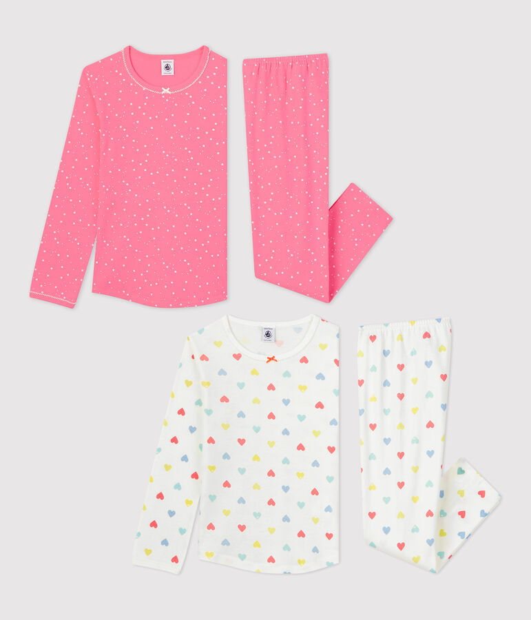 Lot de 2 pyjamas imprim&eacute;s c&oelig;urs et &eacute;toiles petite fille en coton multicouleur