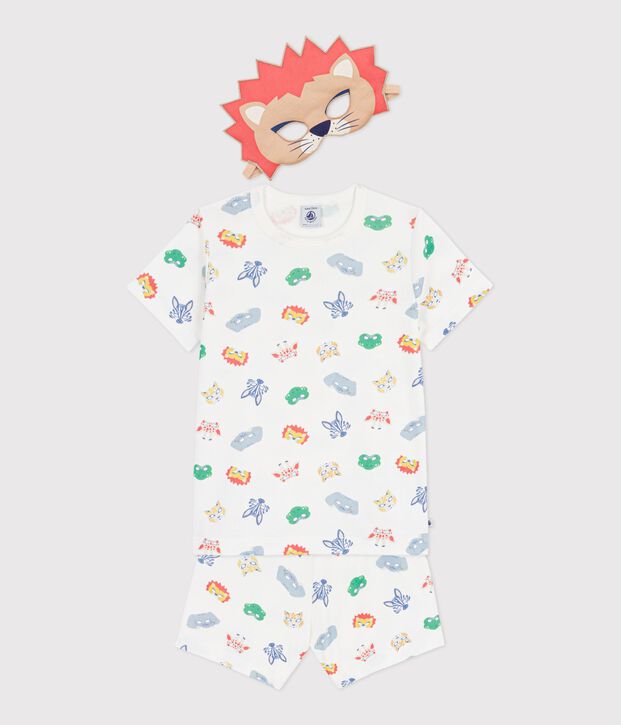 Pyjama short d&eacute;guisement enfant en coton imprim&eacute; masques blanc/multicouleur