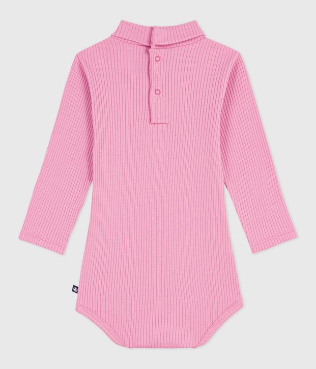 Body b&eacute;b&eacute; col roul&eacute; en coton uni rose