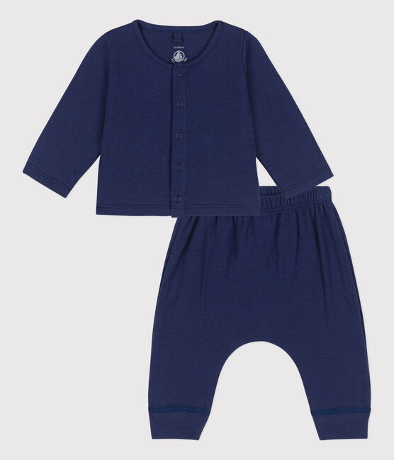 Ensemble 2 pièces uni en tubique bio bébé bleu CHALOUPE