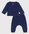 Ensemble 2 pièces uni en tubique bio bébé bleu CHALOUPE