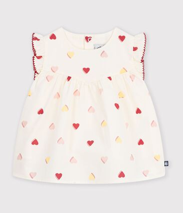 Blouse bébé en popeline de coton sans manches imprimée cœurs