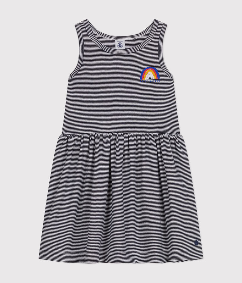 Robe sans manche en coton enfant fille bleu SMOKING/blanc MARSHMALLOW