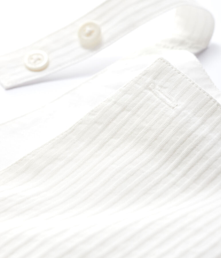 Salopette courte en popeline ray&eacute;e b&eacute;b&eacute; gar&ccedil;on blanc MARSHMALLOW