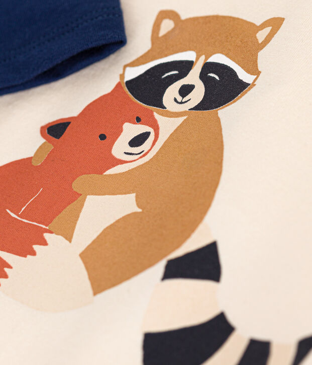 Tee-shirt manches longues en jersey fin b&eacute;b&eacute; &eacute;cru/bleu