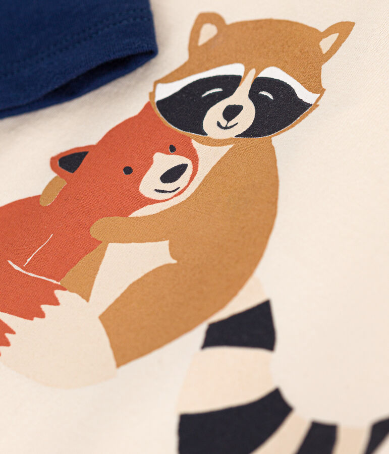 Tee-shirt manches longues en jersey fin b&eacute;b&eacute; &eacute;cru/bleu