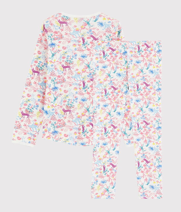 Pyjama imprim&eacute; jungle petite fille en coton blanc/multicouleur