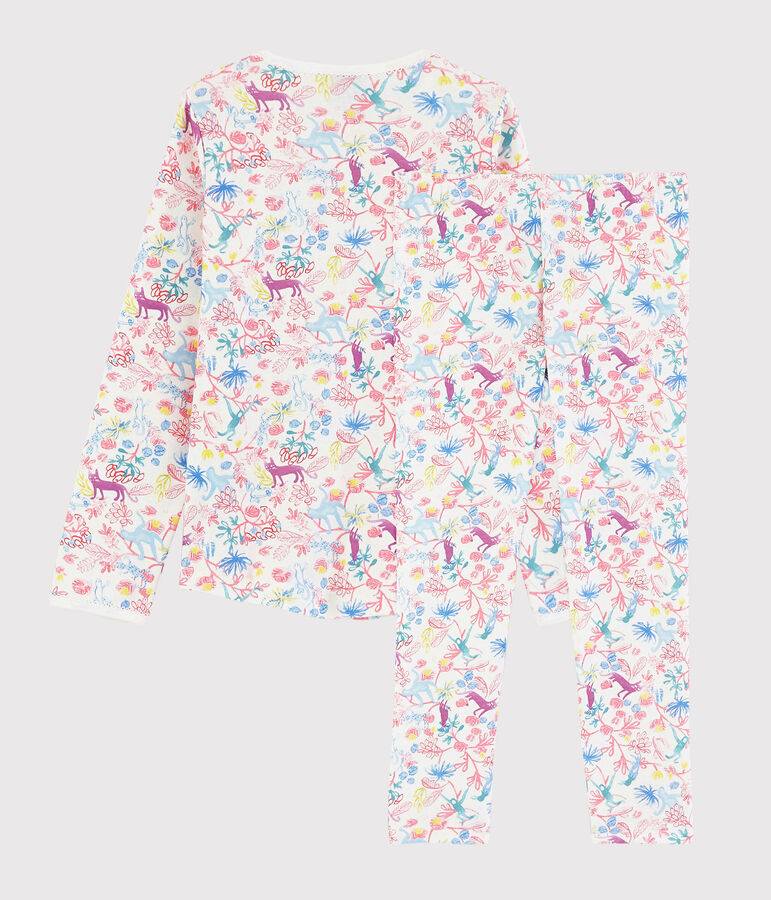 Pyjama imprim&eacute; jungle petite fille en coton blanc MARSHMALLOW/blanc MULTICO