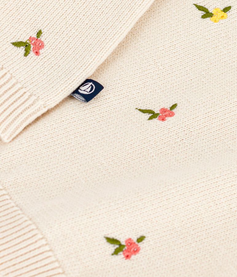 Pull b&eacute;b&eacute; en laine et coton &agrave; fleurs brod&eacute;es blanc AVALANCHE/ MULTICO