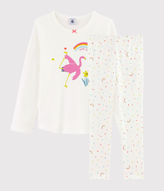 Pyjama flamand rose petite fille en côte blanc MARSHMALLOW/blanc MULTICO