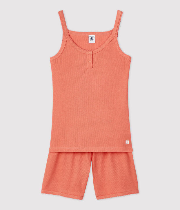 Pyjacourt uni papaye petite fille en coton lyocell rose