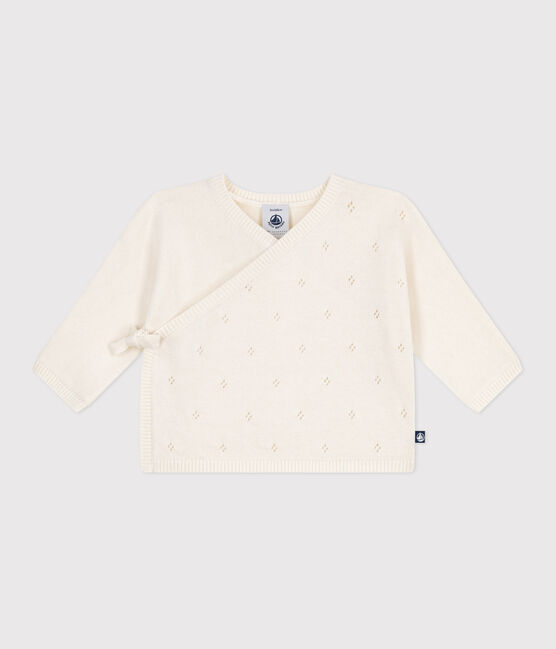 Brassière bébé cache-cœur ajourée en tricot laine et coton blanc MARSHMALLOW