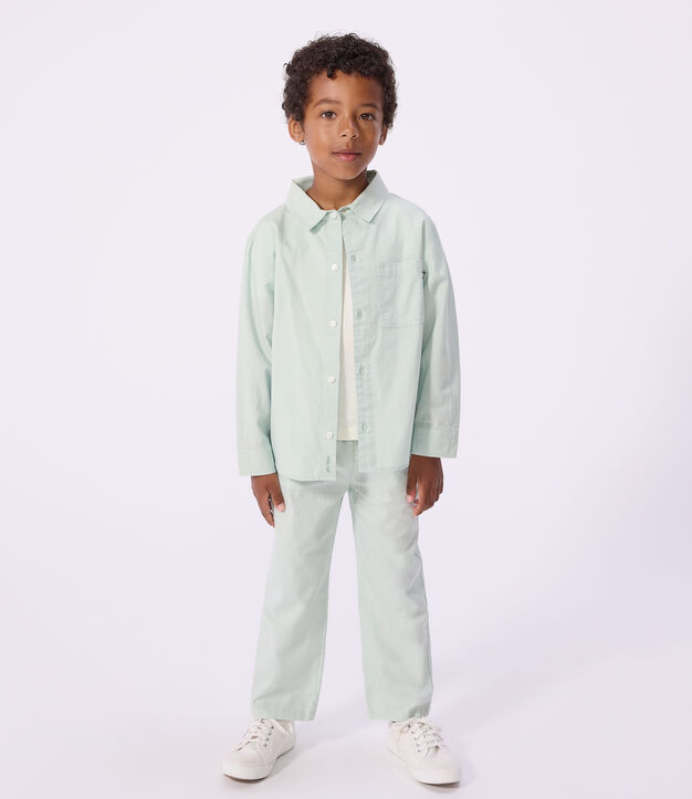 Chemise enfant en coton &agrave; manches longues unie vert clair