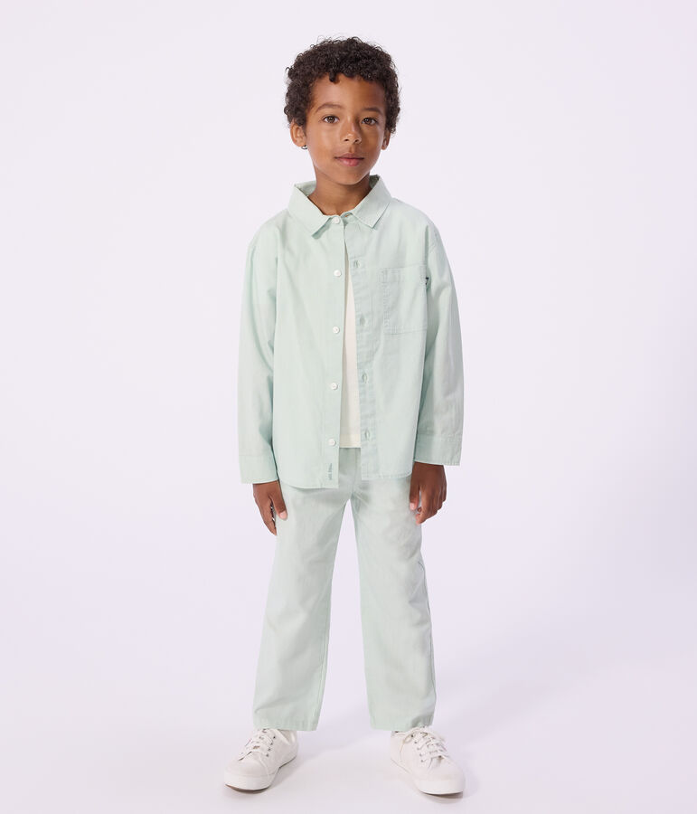 Chemise enfant en coton &agrave; manches longues unie bleu SPRAY