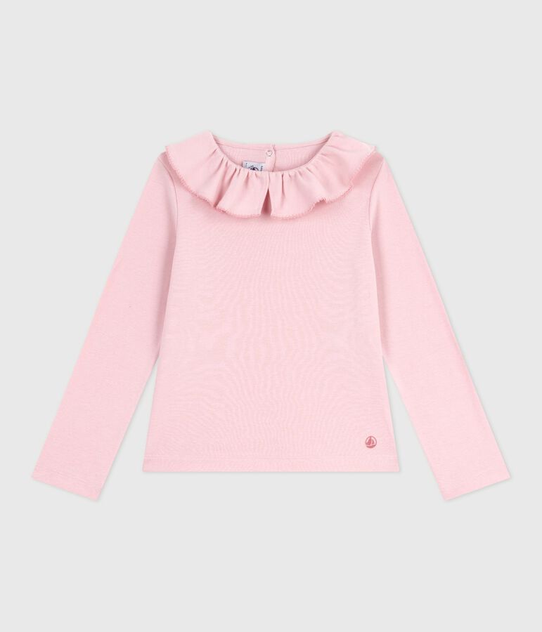 Tee-shirt enfant manches longues en coton uni rose JOLI