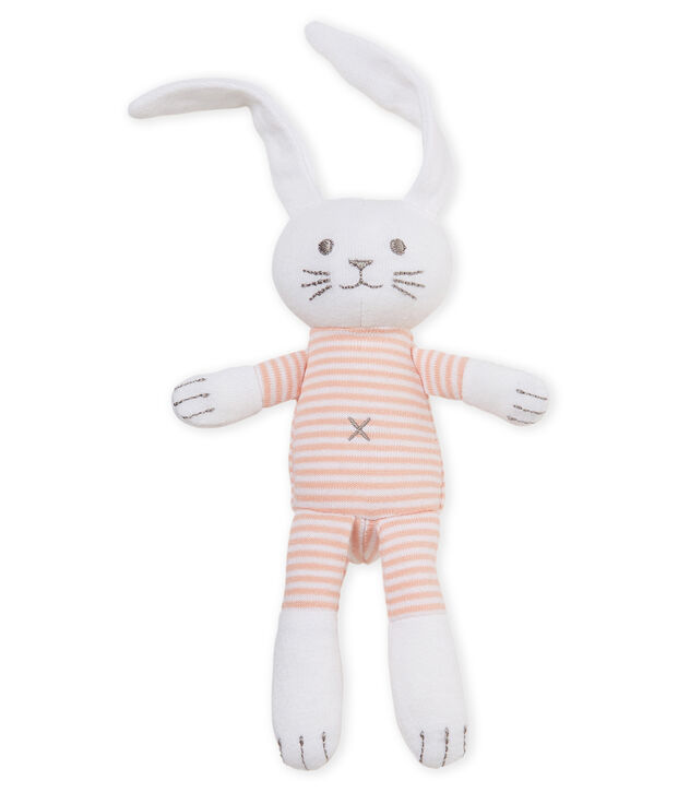 Doudou lapin hochet b&eacute;b&eacute; mixte rose/blanc