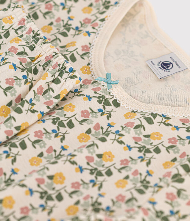 Pyjama en coton imprim&eacute; motif fleurs enfant &eacute;cru/multicouleur