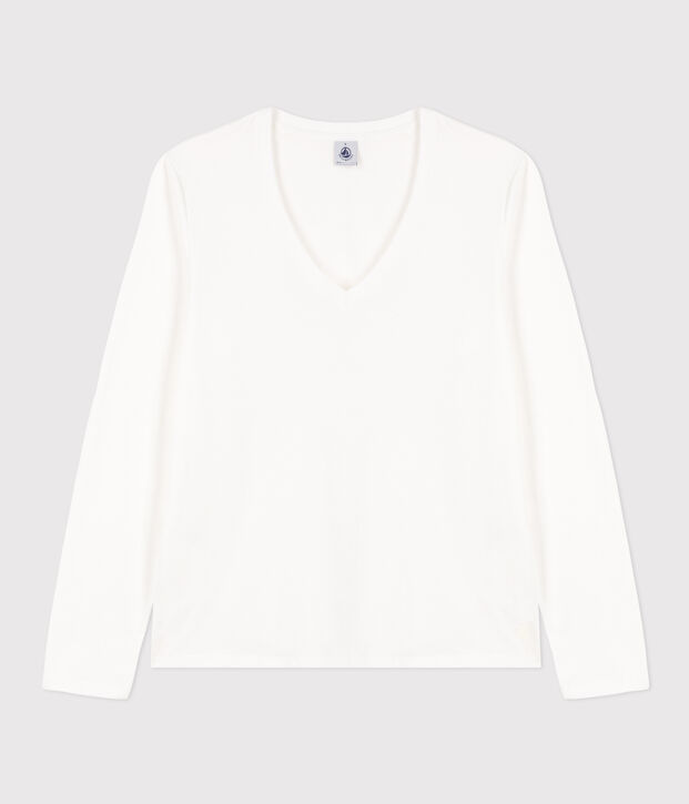 Tee-shirt LE DROIT col V en coton Femme blanc