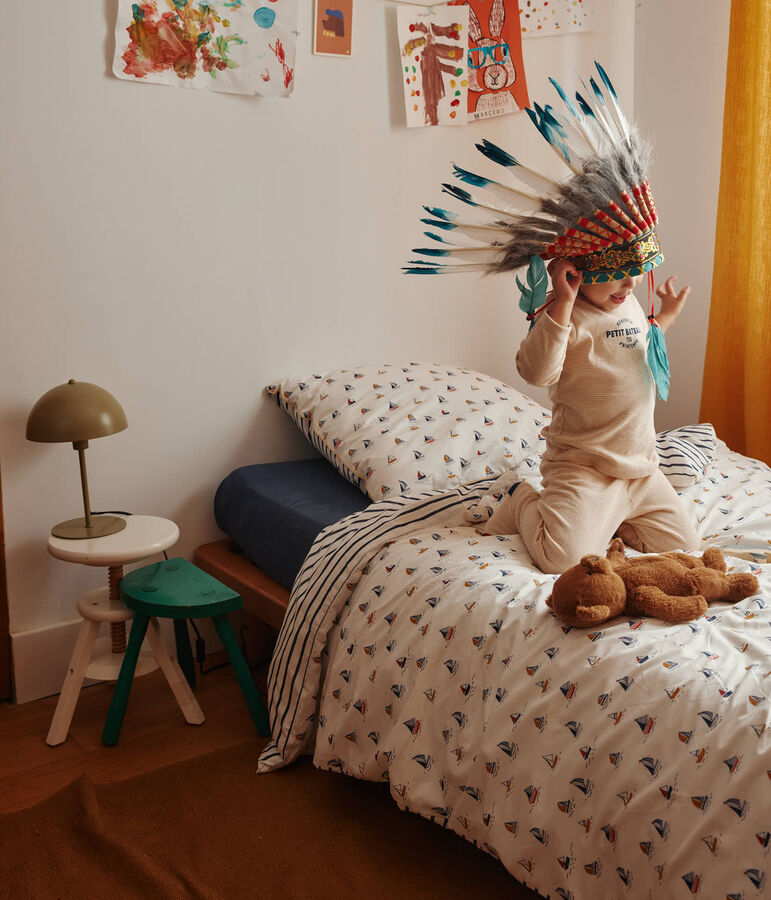 Housse de couette et taie pour enfant imprim&eacute;s bateaux blanc/bleu/multicouleur