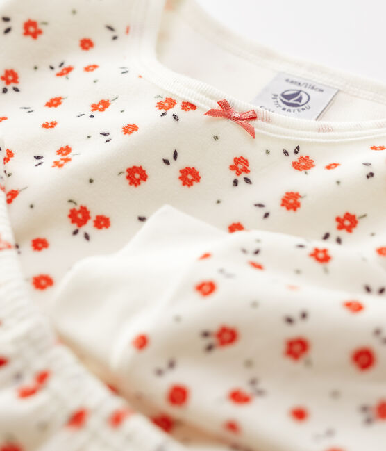 Pyjama imprimé fleuri petit fille en velours blanc MARSHMALLOW/blanc MULTICO