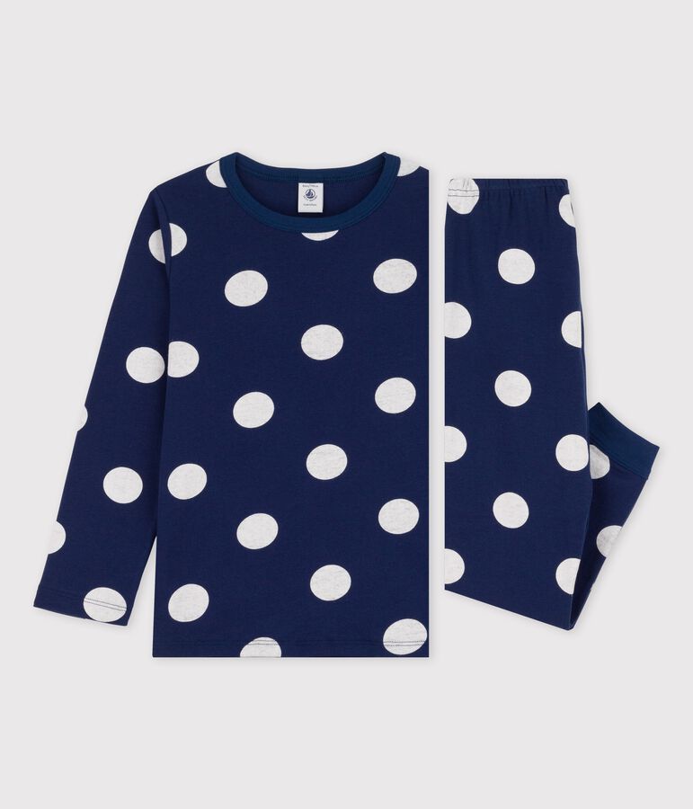 Pyjama &agrave; pois en coton enfant bleu/blanc