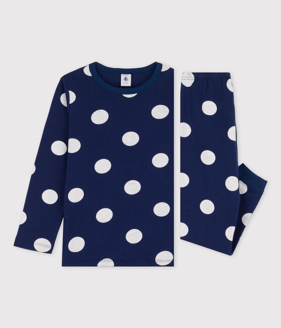 Pyjama à pois en coton enfant bleu MEDIEVAL/blanc MARSHMALLOW
