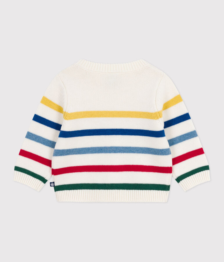 Pull b&eacute;b&eacute; en laine et coton &agrave; rayures multico blanc MARSHMALLOW/blanc MULTICO