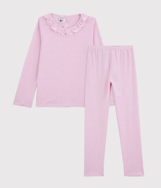Pyjama rayé petite fille en coton et Lyocell rose BOHEME/blanc MARSHMALLOW