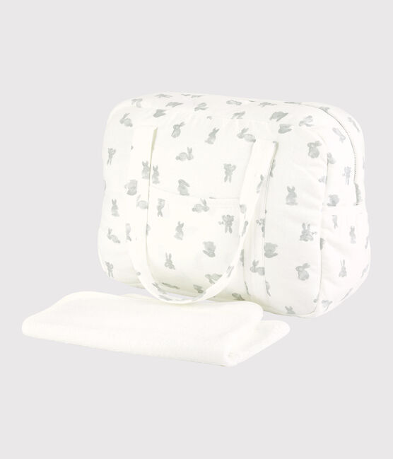 Lot sac et tapis à langer lapin bébé en tubique en coton biologique blanc MARSHMALLOW/gris GRIS