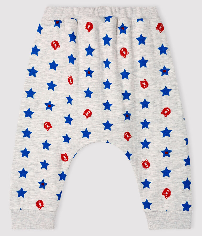 Pantalon b&eacute;b&eacute; gar&ccedil;on en tubique gris BELUGA/blanc MULTICO