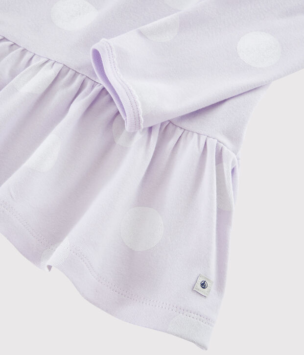 Chemise de nuit &agrave; pois petite fille en c&ocirc;te violet/blanc