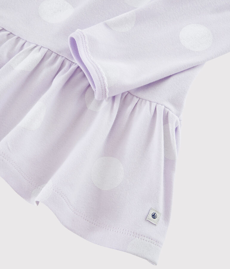 Chemise de nuit &agrave; pois petite fille en c&ocirc;te violet LISERON/blanc ECUME