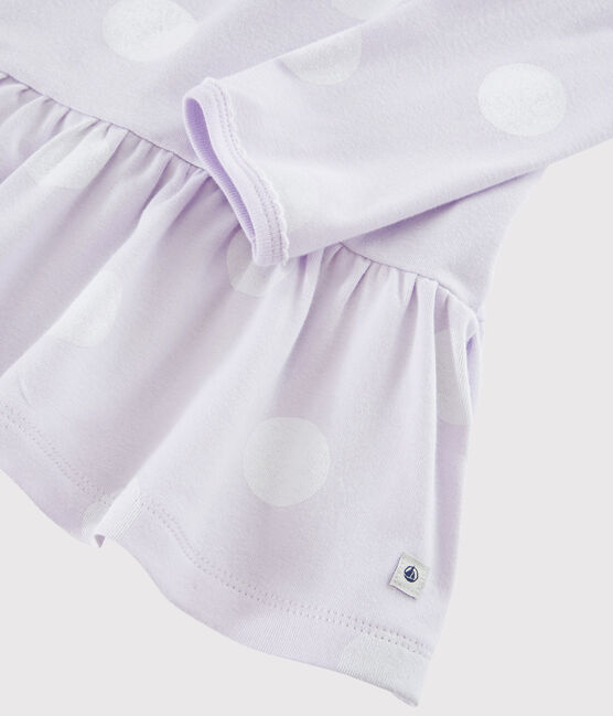 Chemise de nuit à pois petite fille en côte violet LISERON/blanc ECUME
