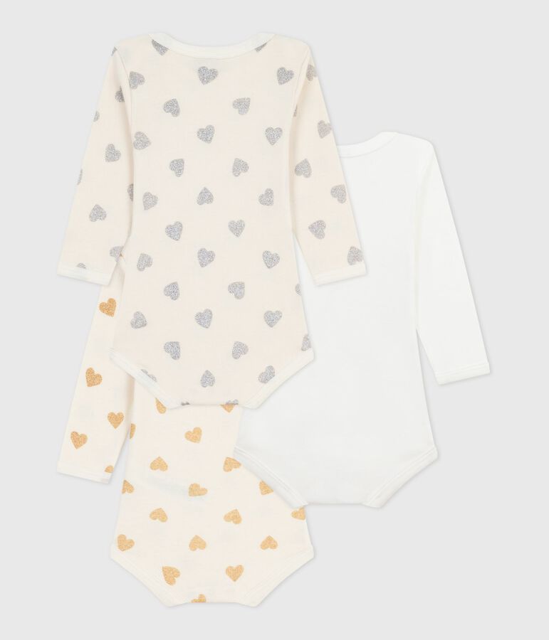 Lot de bodies manche longues en coton imprim&eacute; c&oelig;urs paillet&eacute;s b&eacute;b&eacute; multicouleur