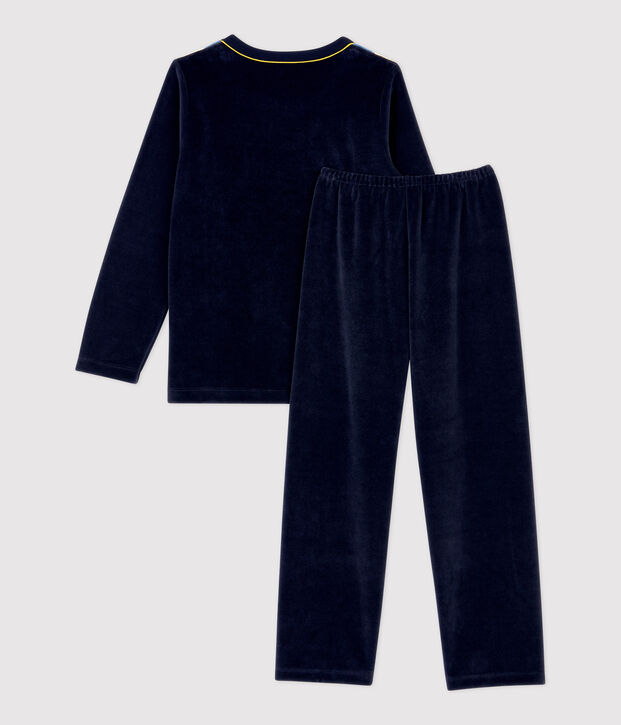 Pyjama ray&eacute; petit gar&ccedil;on en velours bleu/multicouleur