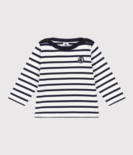Marinière en jersey épais bébé blanc MARSHMALLOW/bleu SMOKING