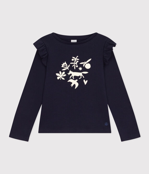 Tee-shirt manches longues en coton enfant fille bleu
