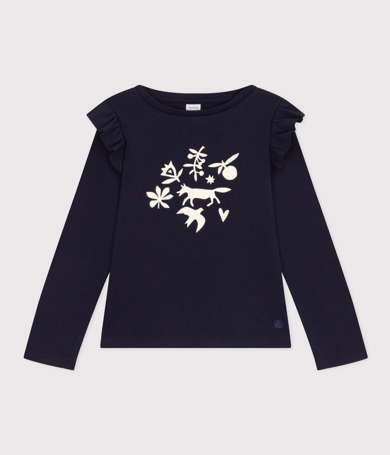 Tee-shirt manches longues en coton enfant fille bleu SMOKING